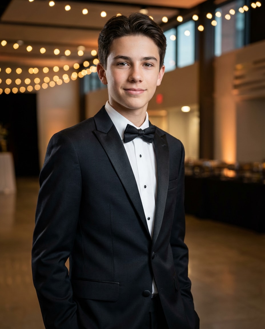 Black Tie Minimal AI portrait — Gemini AI Prom Dress Prompt