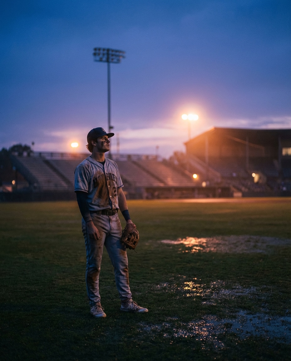 Blue Hour Field AI portrait — Gemini AI Baseball Photo Prompts
