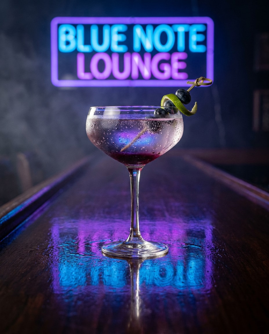 Blueberry Cocktail Garnish AI portrait example — AI Blueberry Image Prompts for Gemini & ChatGPT