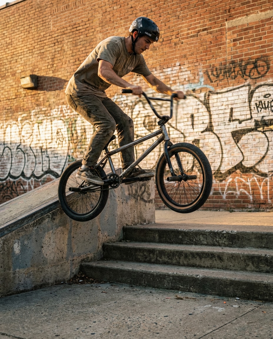BMX Street Trick AI portrait example — Gemini AI Cyclist Photo Prompts