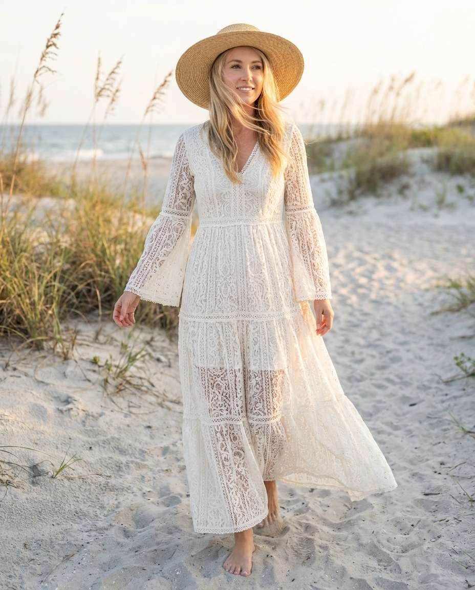 Boho Lace Maxi AI portrait example — Gemini AI Lace Dress Prompt