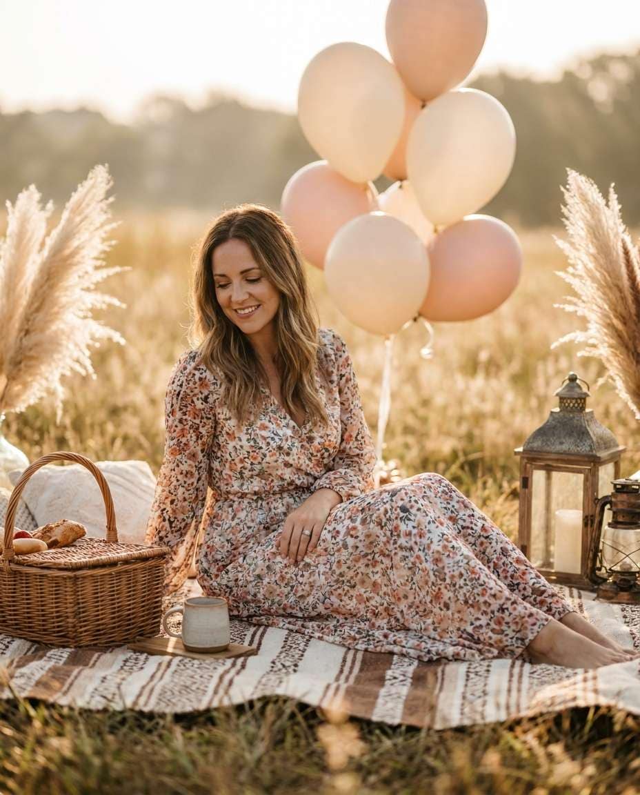 Boho Picnic Setup AI portrait example — AI Hot Air Balloon Prompts for Gemini & ChatGPT