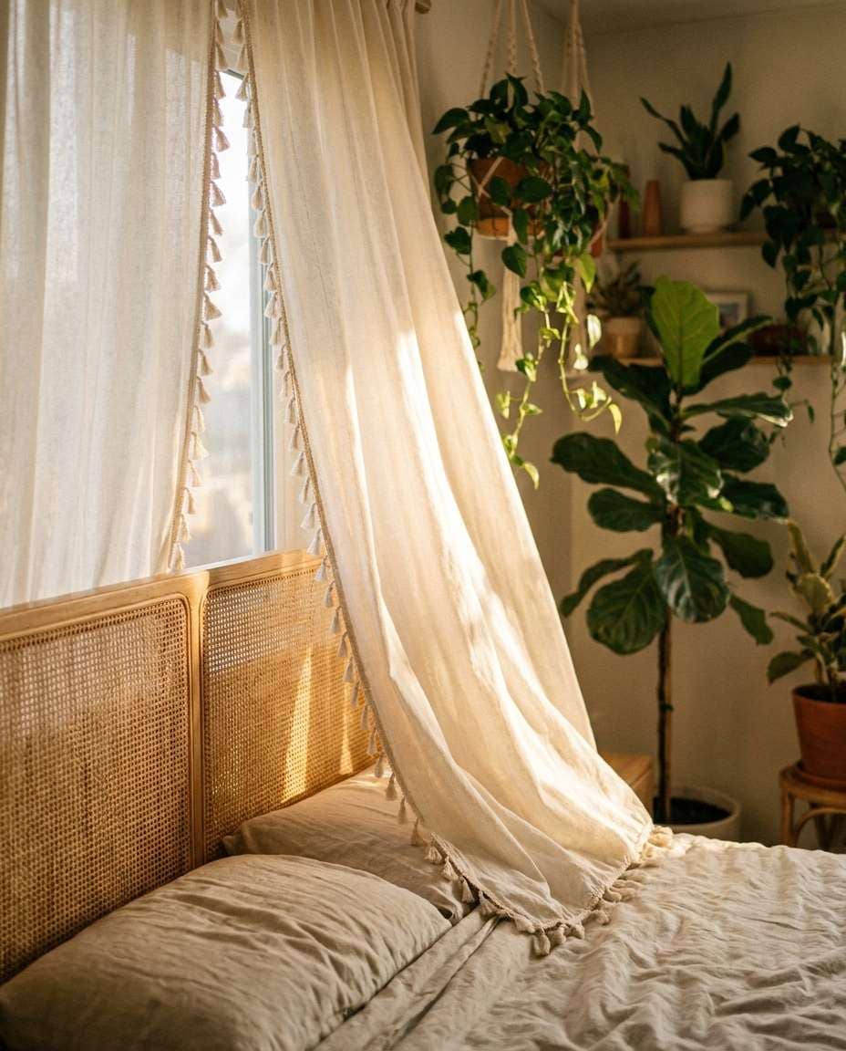 Boho Tassel Trim AI portrait example — Gemini AI Curtain Image Prompts