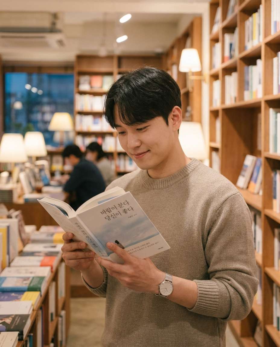 Bookstore Quiet AI portrait — Gemini AI Korean Style Prompt