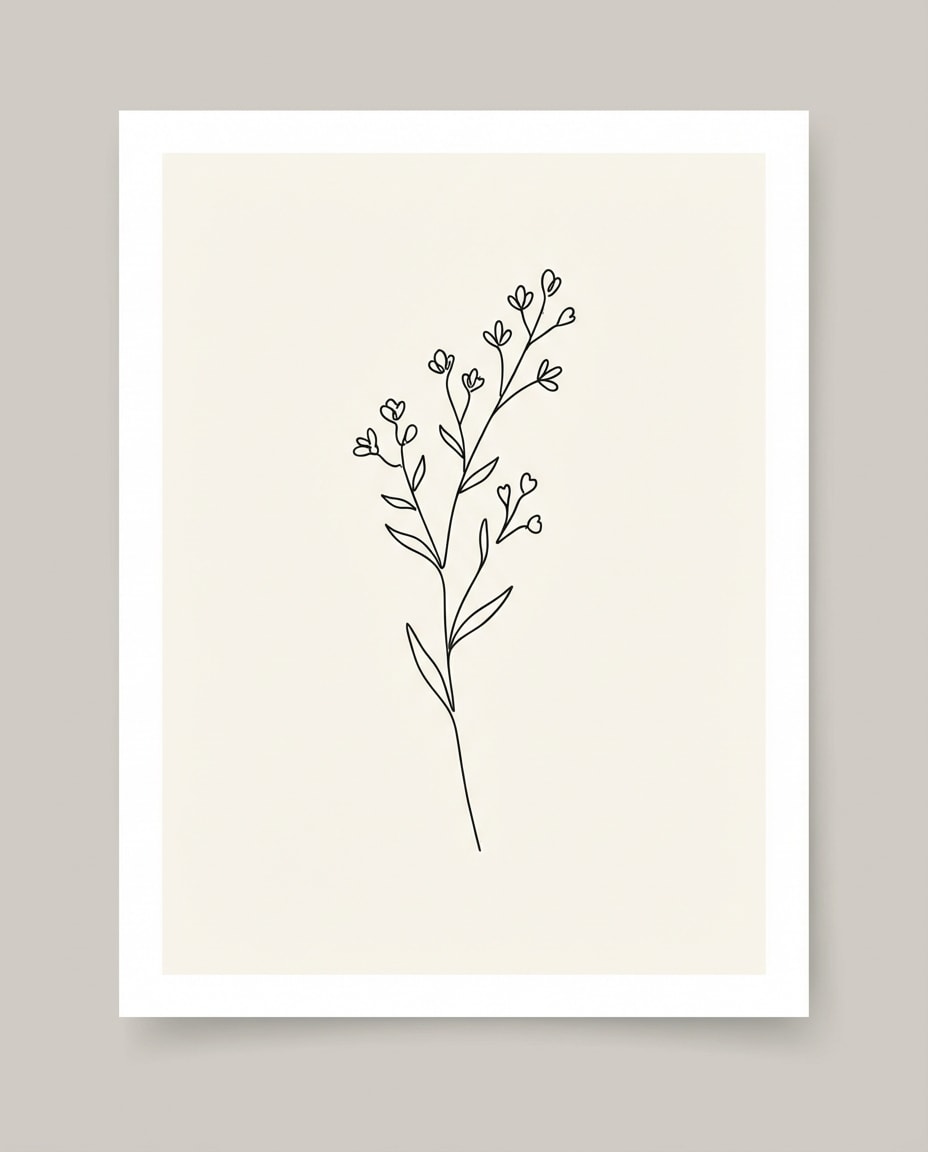 Botanical Wildflower Stem AI portrait example — AI Minimalist Line Art Prompt