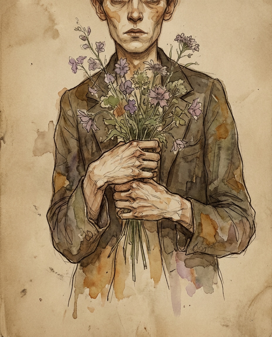 Bouquet and Bones AI portrait example — Gemini & ChatGPT AI Egon Schiele Art Prompts