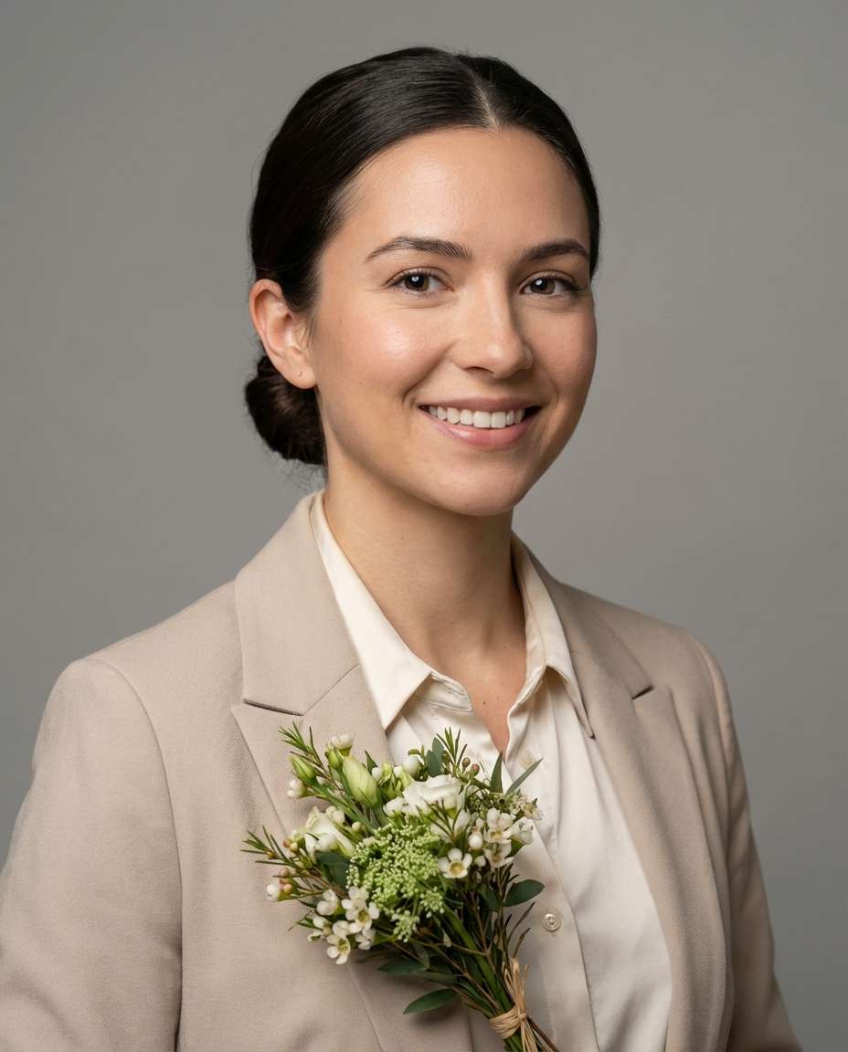 Bouquet Studio Headshot AI portrait example — AI Flower Photo Prompt for Girls