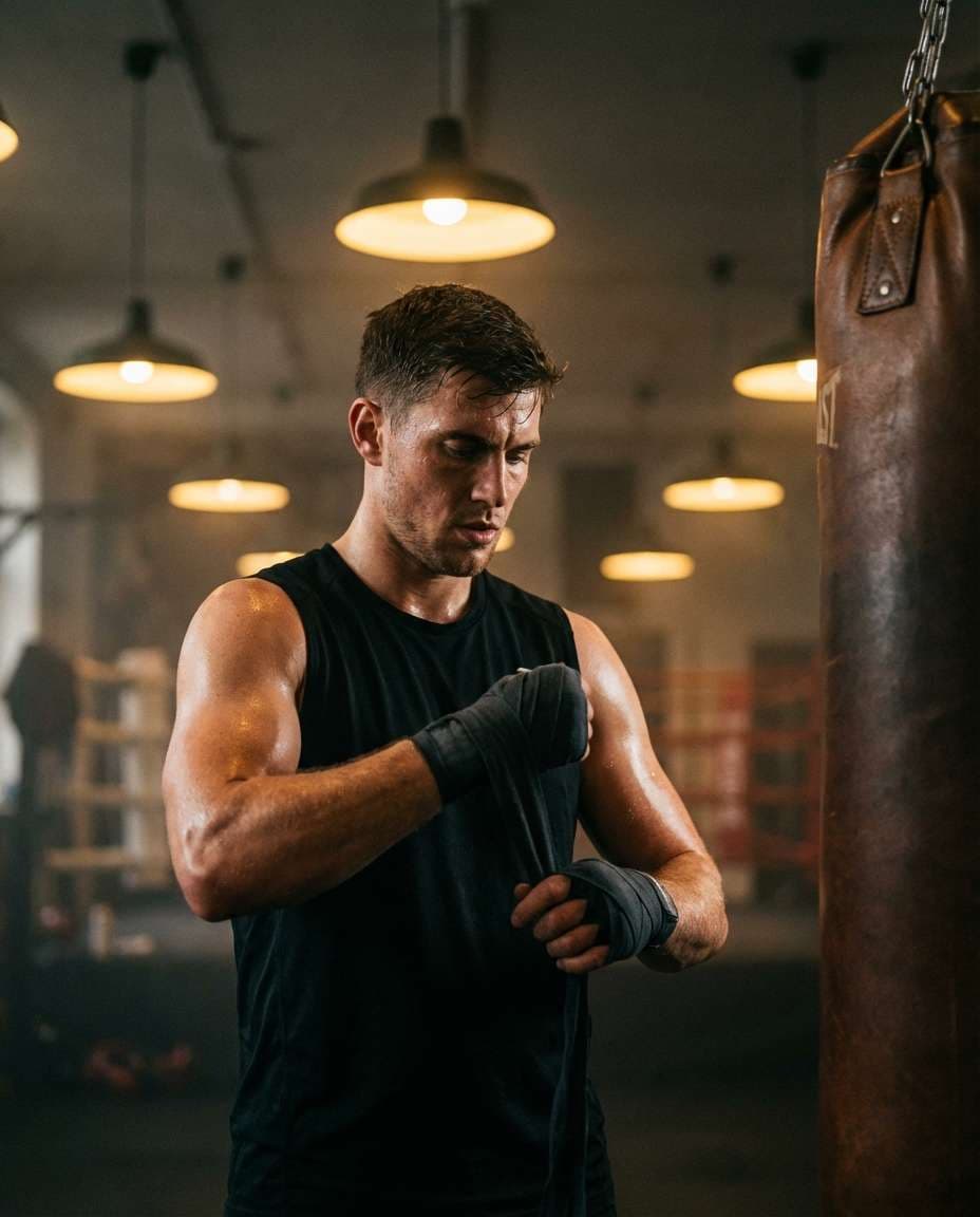 Boxing Bag Intensity AI portrait — Gemini Gym Photo Prompt