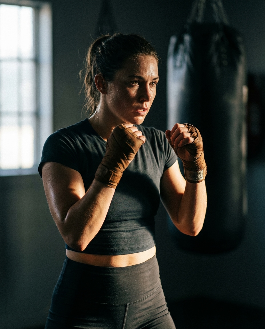 Boxing Gym Grit AI portrait example — Gemini AI Prompt for Workout Clothes