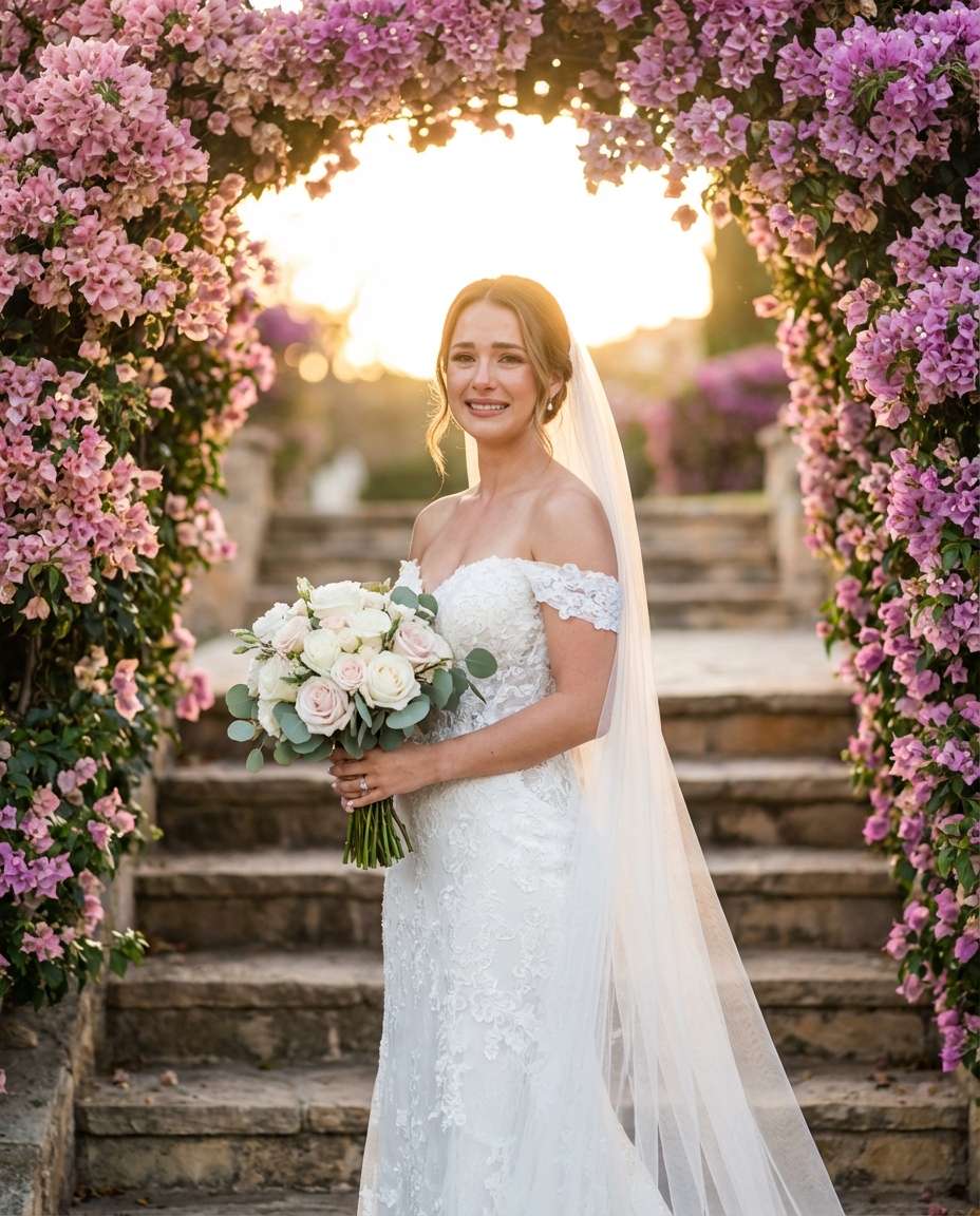Bridal Bougainvillea Steps AI portrait example — AI Bougainvillea Photo