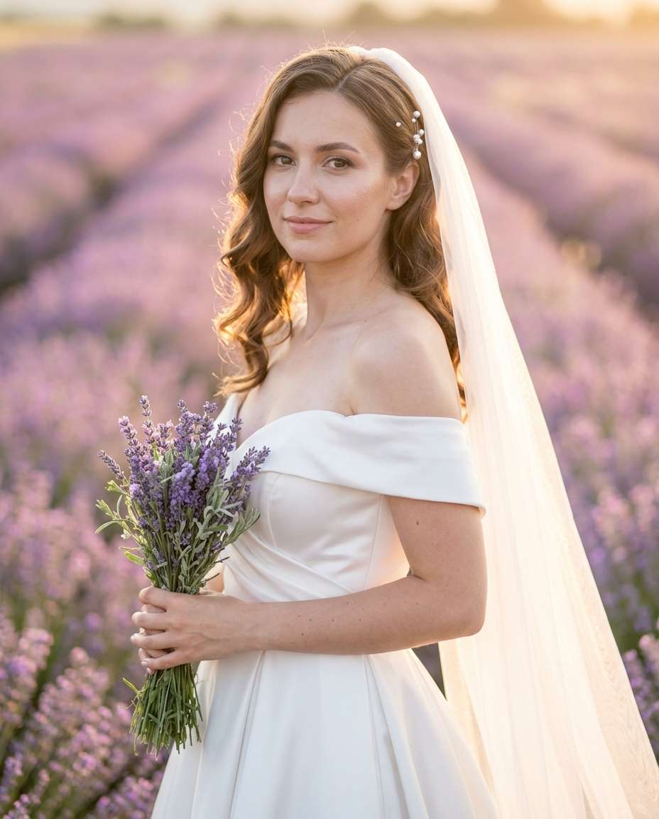 Bridal Lavender Veil AI portrait example — AI Lavender Field Photo