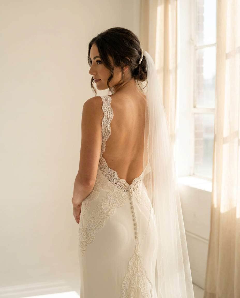 Bridal Open-Back AI portrait — Gemini AI Backless Dress Prompt