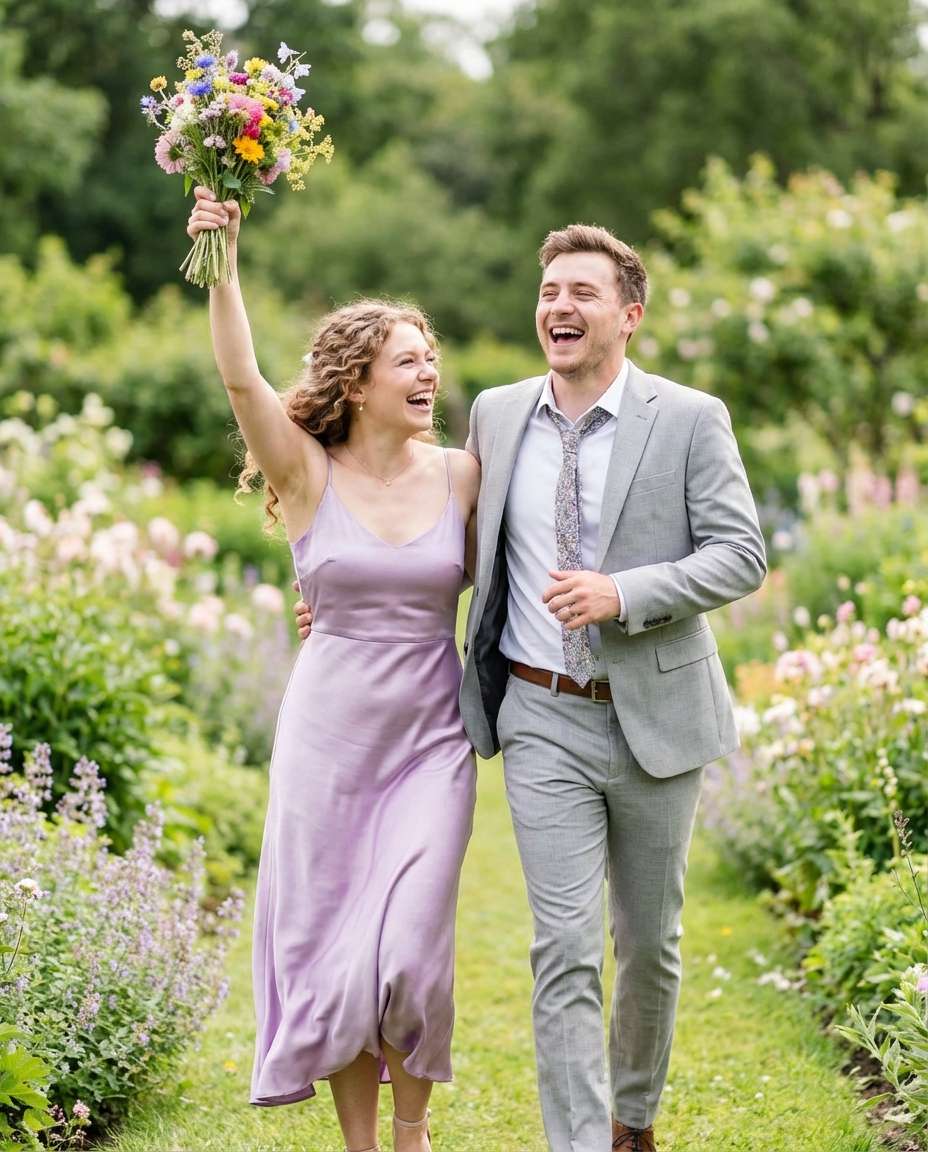 Bridesmaid-Style Floral Run AI portrait example — AI Couple Flower Photo