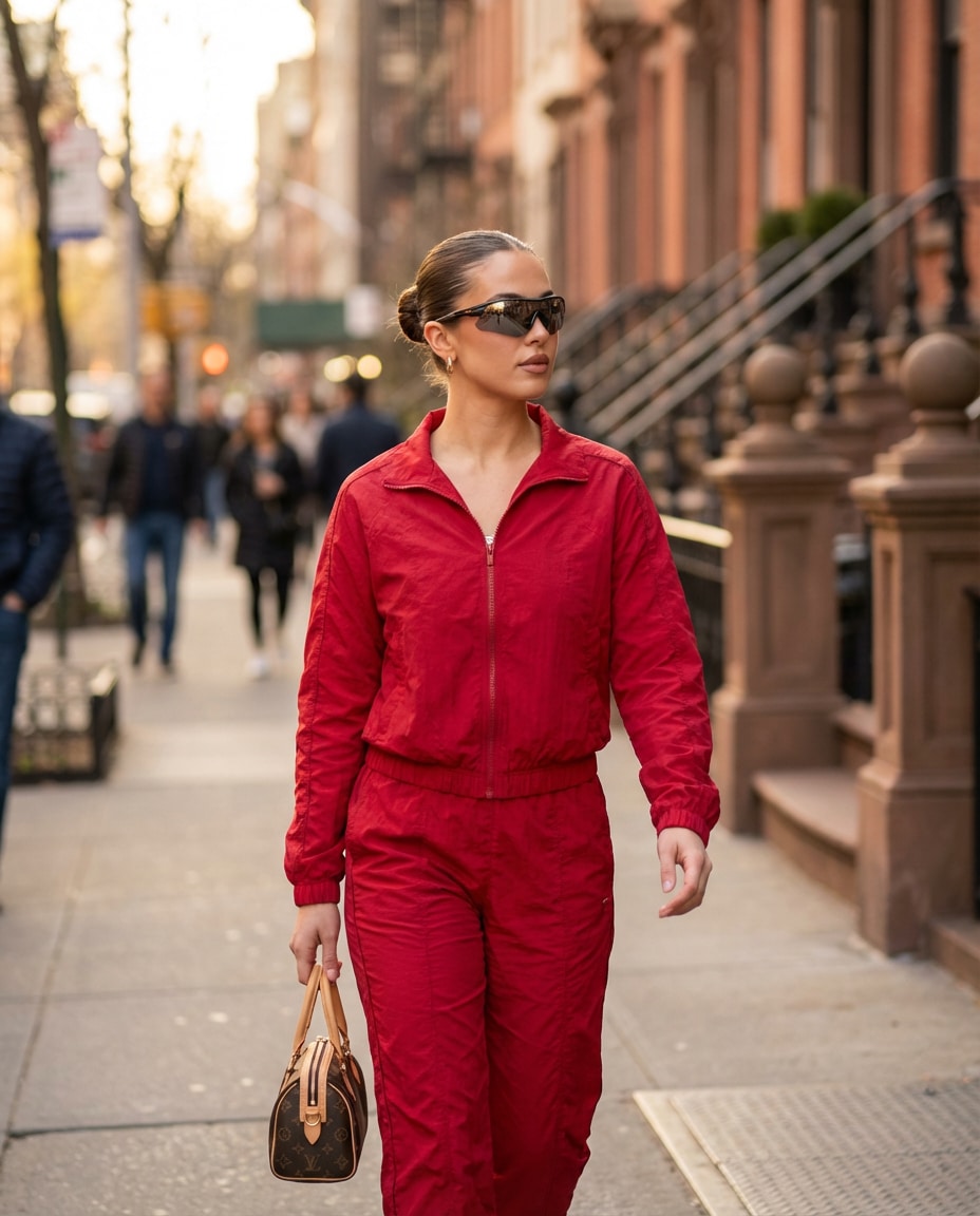 Bright Matching Tracksuit AI portrait example — Gemini AI Prompt for Workout Clothes