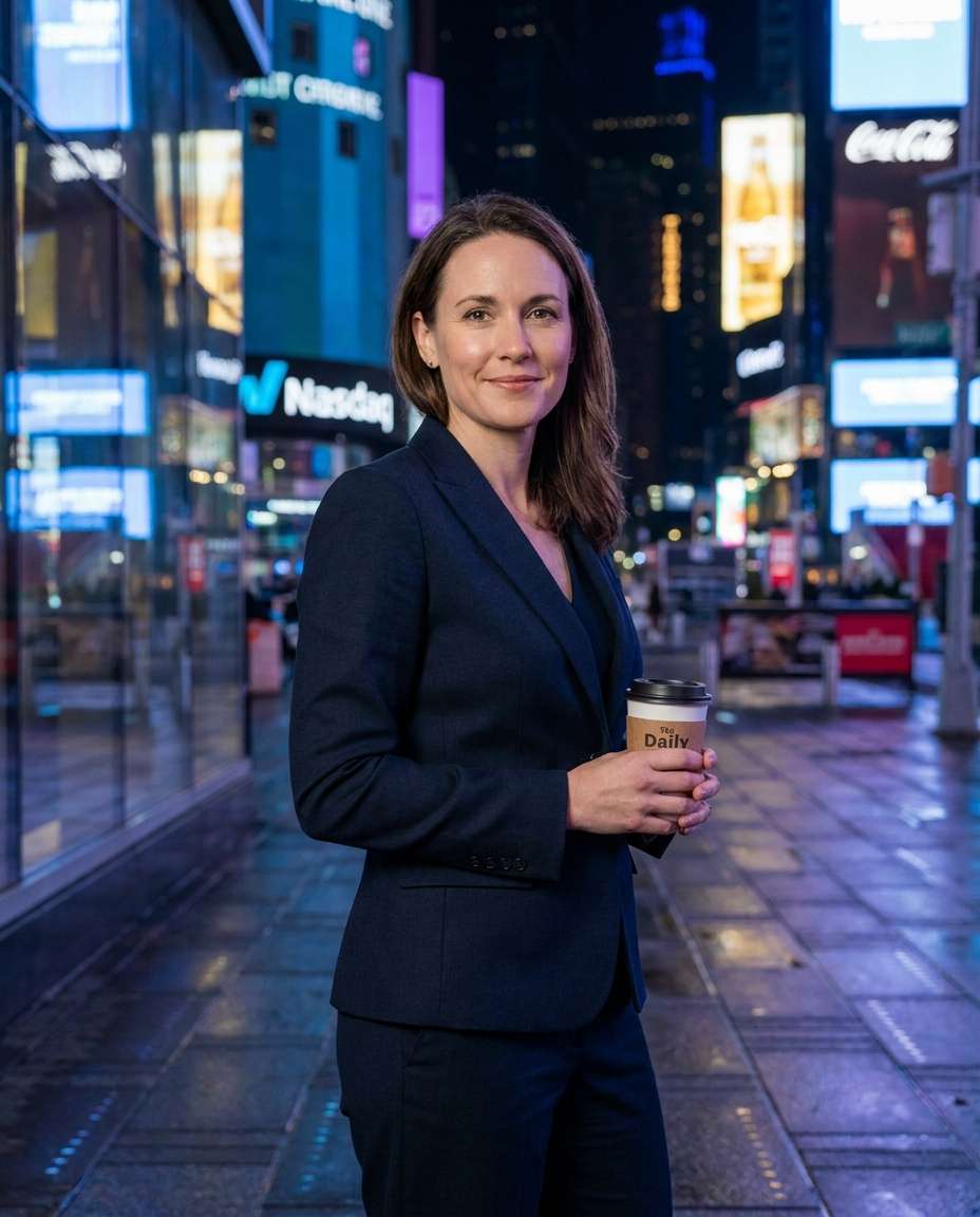 Business Night Confidence AI portrait example — Gemini AI Photo Prompt Times Square