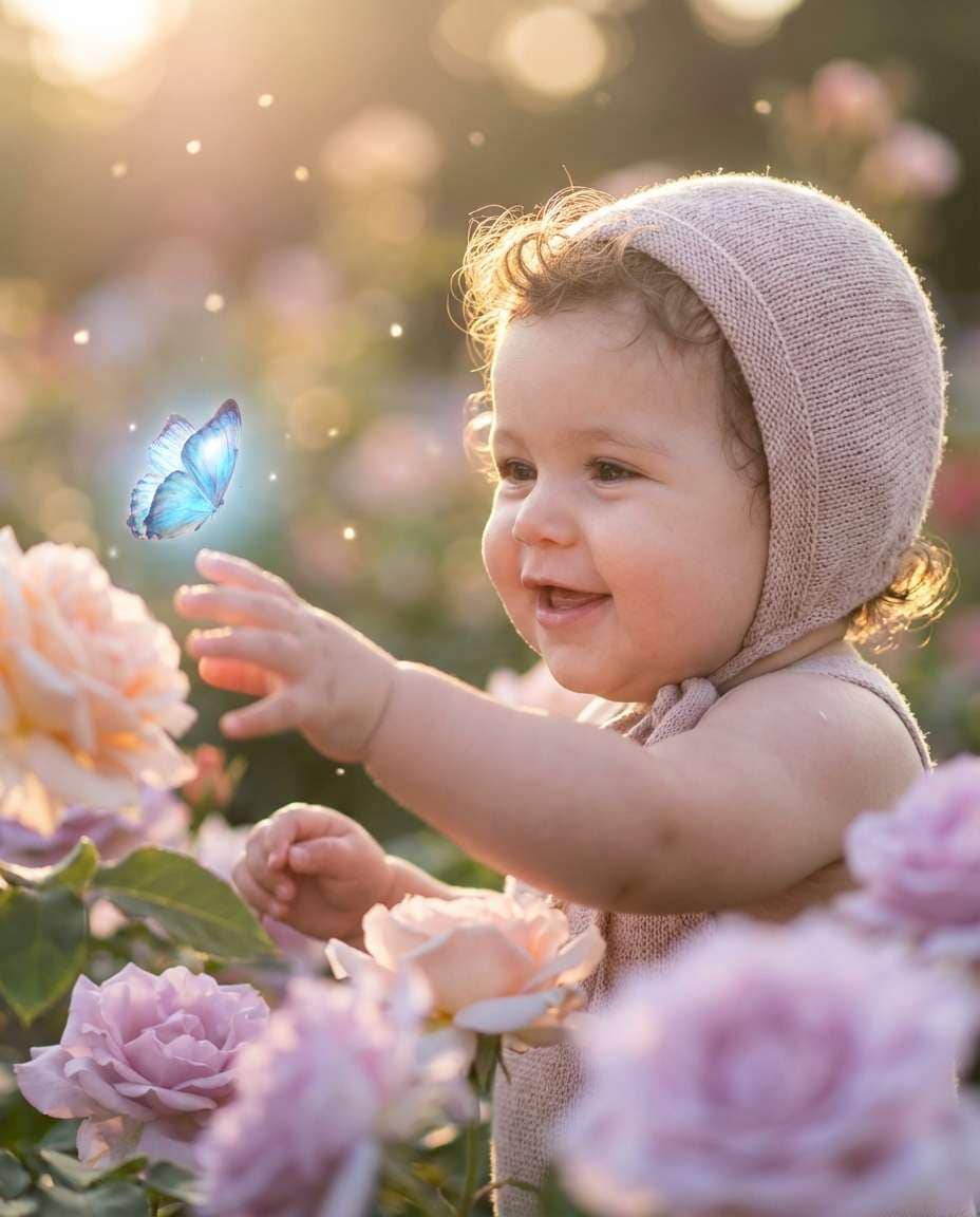 Butterfly and Blossoms AI portrait example — AI Baby Flower Photo Prompt