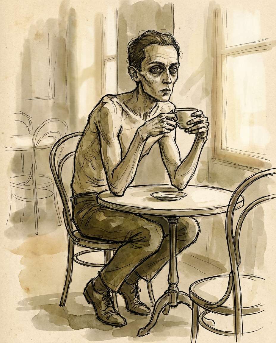 Café Corner Mood AI portrait example — Gemini & ChatGPT AI Egon Schiele Art Prompts