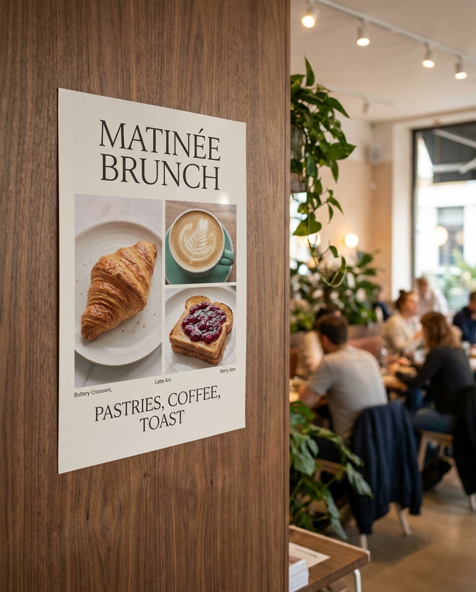 Cafe Brunch Collage AI portrait example — Gemini AI food poster prompts for print-worthy gifts