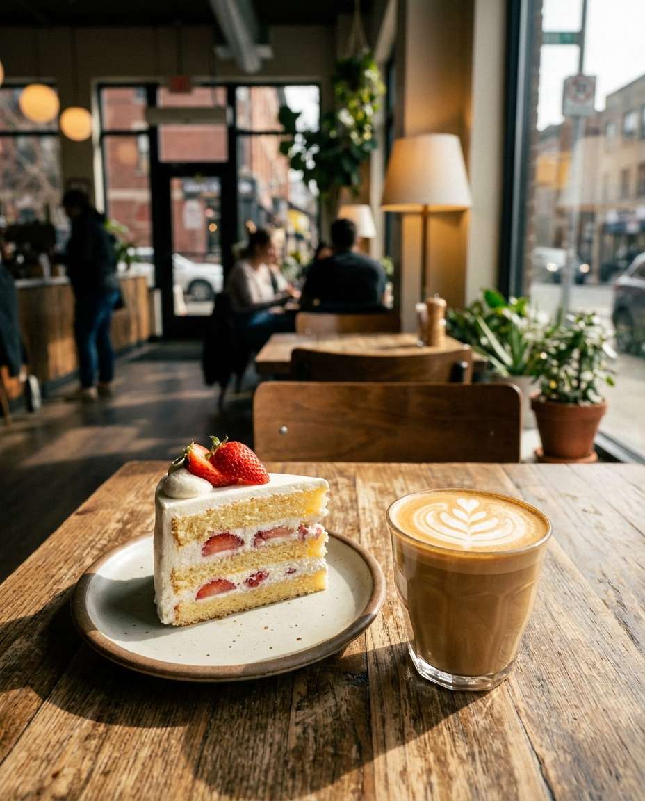 Cafe Table Scene AI portrait — Gemini AI Strawberry Shortcake Photo Prompt