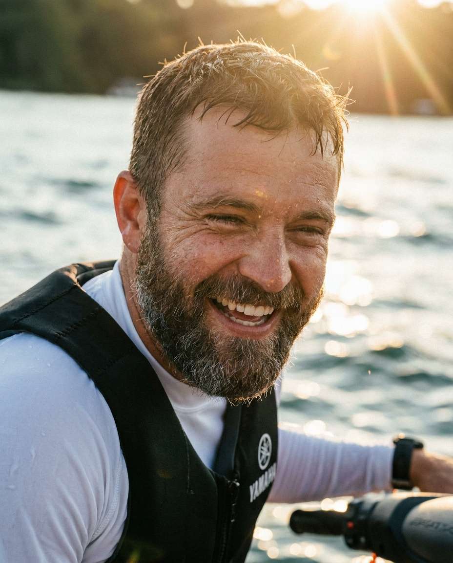 Candid Laugh Closeup AI portrait example — Gemini AI Jet Ski Photo Prompts for Cinematic, Realistic Action Shots