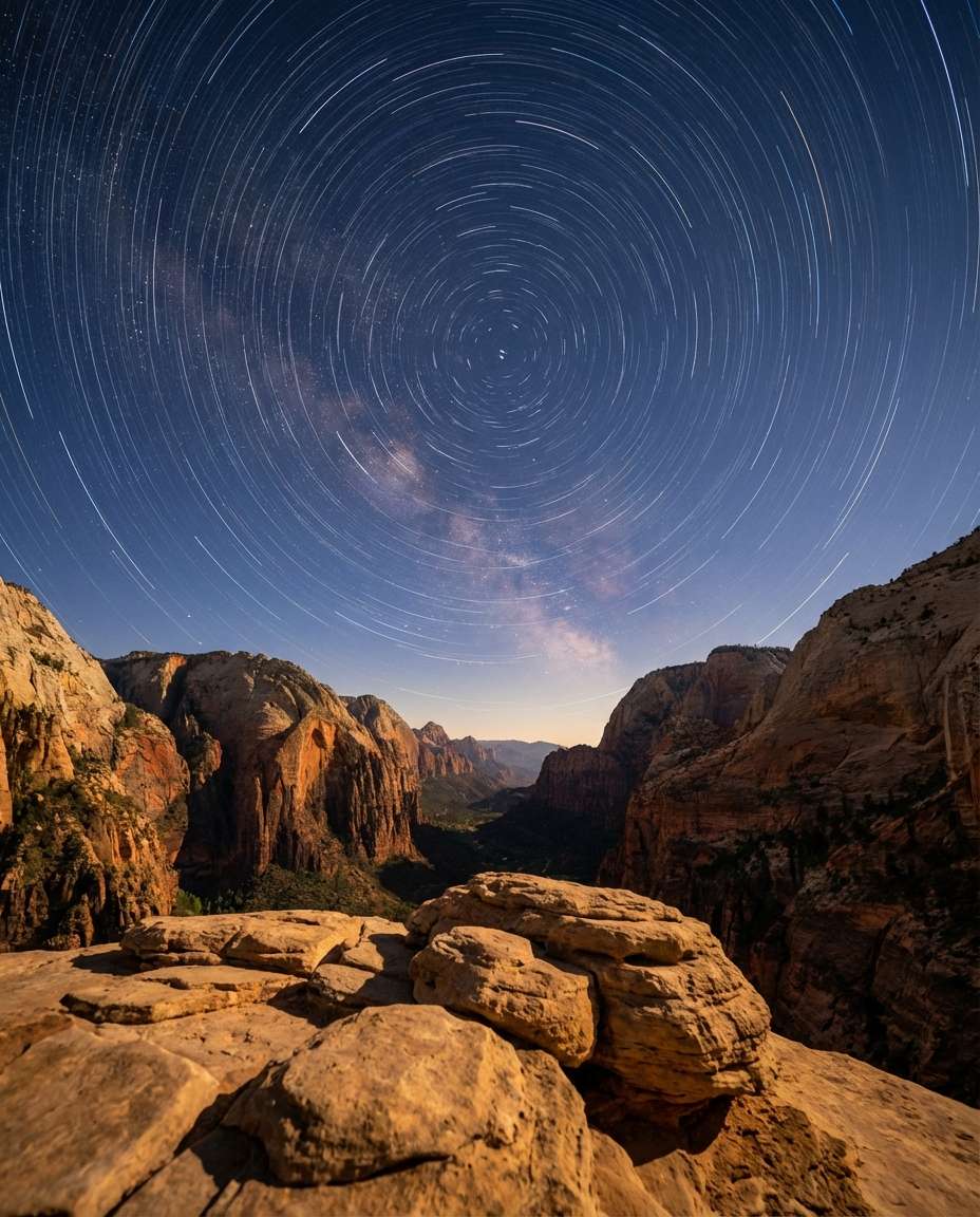 Canyon Star Trails AI portrait example — Gemini AI Landscape Photo Prompt