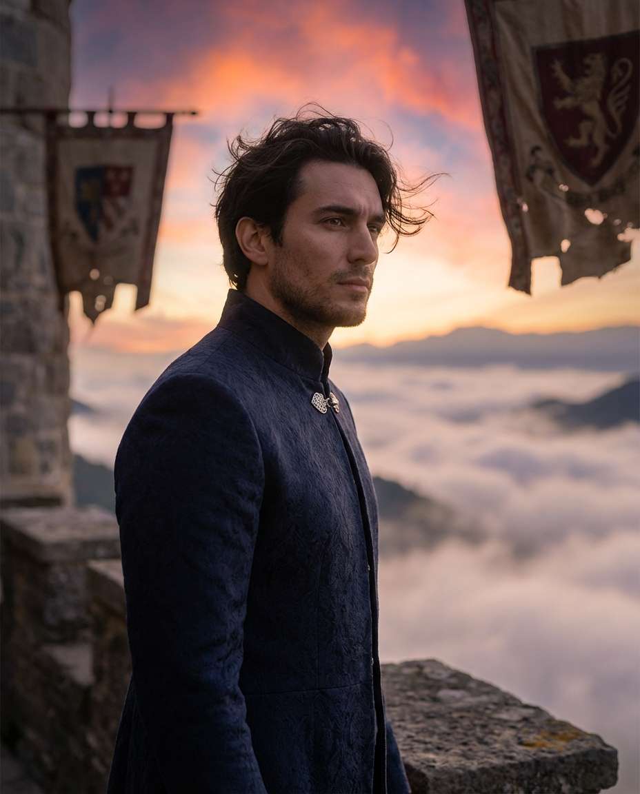 Castle Balcony Sunrise AI portrait