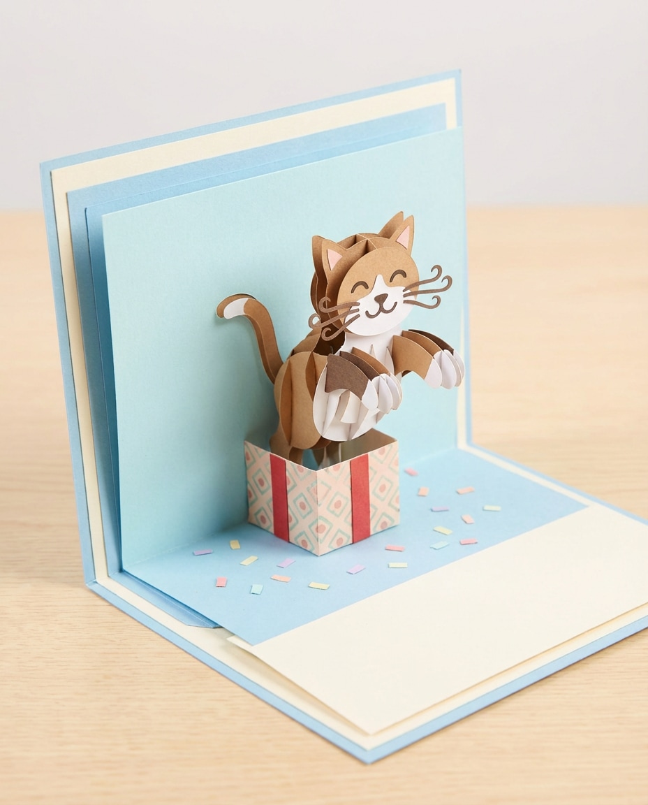 Cat Lover Surprise AI portrait example — AI 3D Pop-up Card Prompt