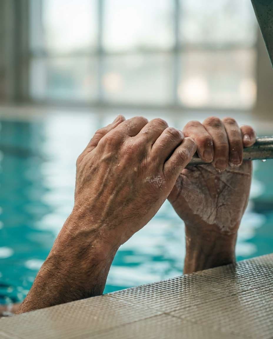 Chalk Hands Closeup AI portrait example — Gemini AI Swimmer Photo Prompts