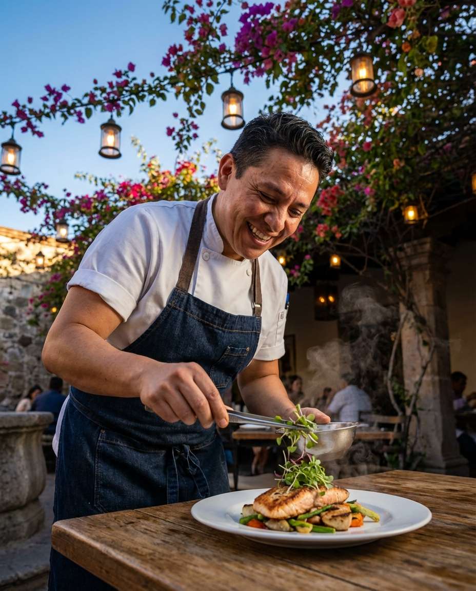 Chef at Outdoor Table AI portrait example — AI Bougainvillea Photo