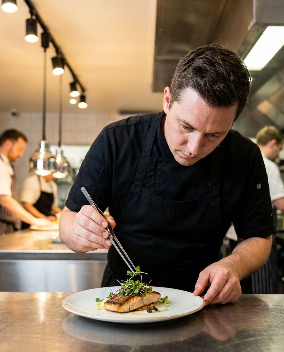 Chef Plating Tweezers AI portrait example — AI Food Photography Prompt