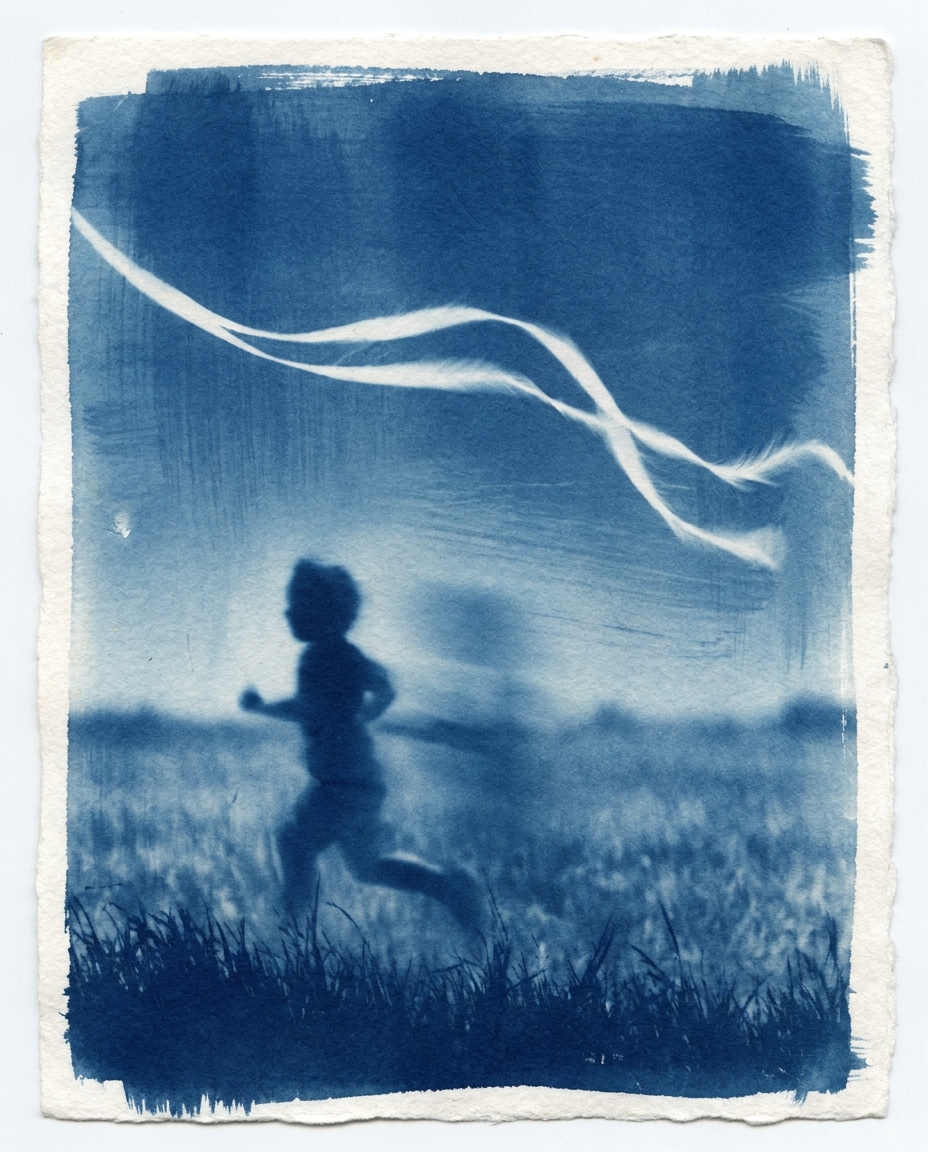 Child with Kite AI portrait example — Free AI Cyanotype Photo Prompts for Gemini & ChatGPT