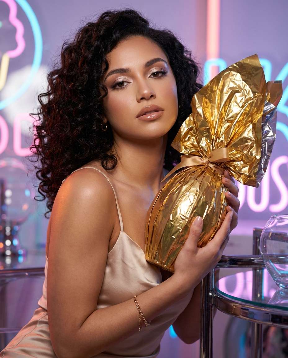 Chocolate Egg Glam AI portrait example — AI Easter Egg Photography Prompt