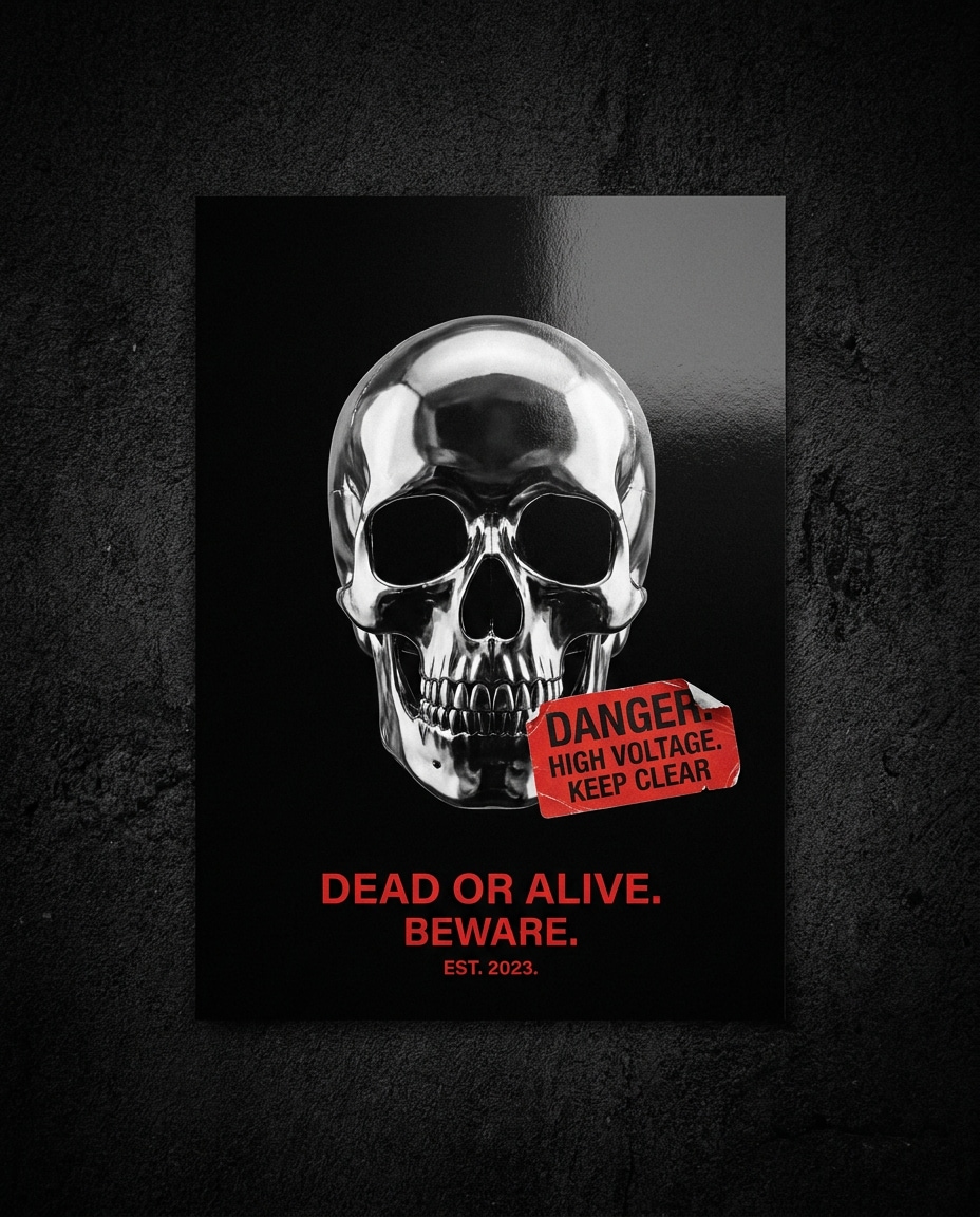 Chrome Skull Editorial AI portrait — Gemini AI Dark Aesthetic Poster Prompts