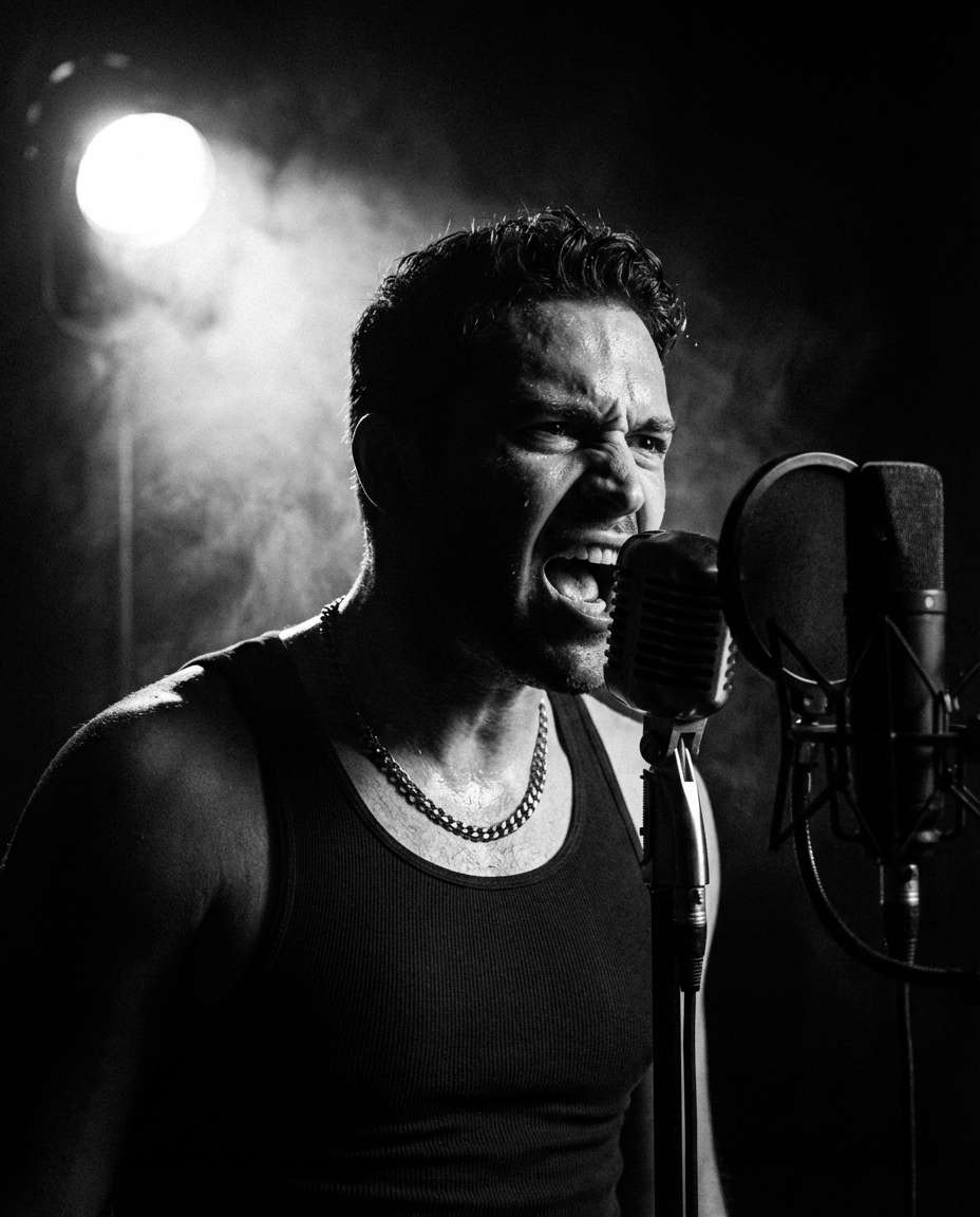 Cinematic Black White AI portrait — Gemini AI Singer Photo Prompts