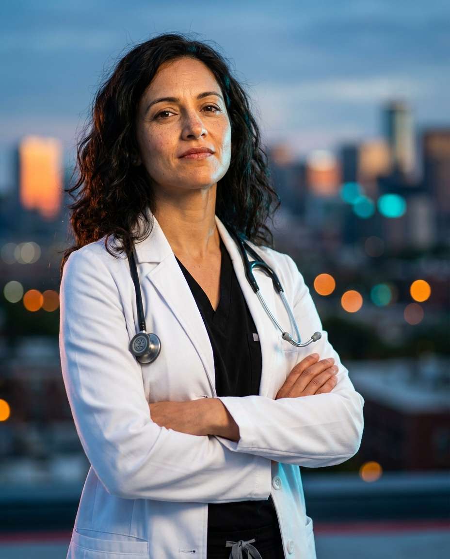 Cinematic Doctor Poster AI portrait example — Gemini AI Doctor Photo Prompt