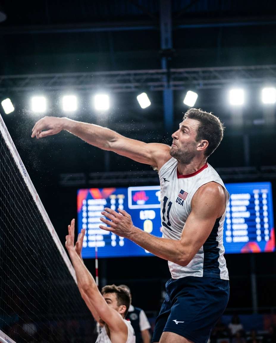 Cinematic Spike Freeze AI portrait example — Gemini AI Volleyball Player Photo Prompts