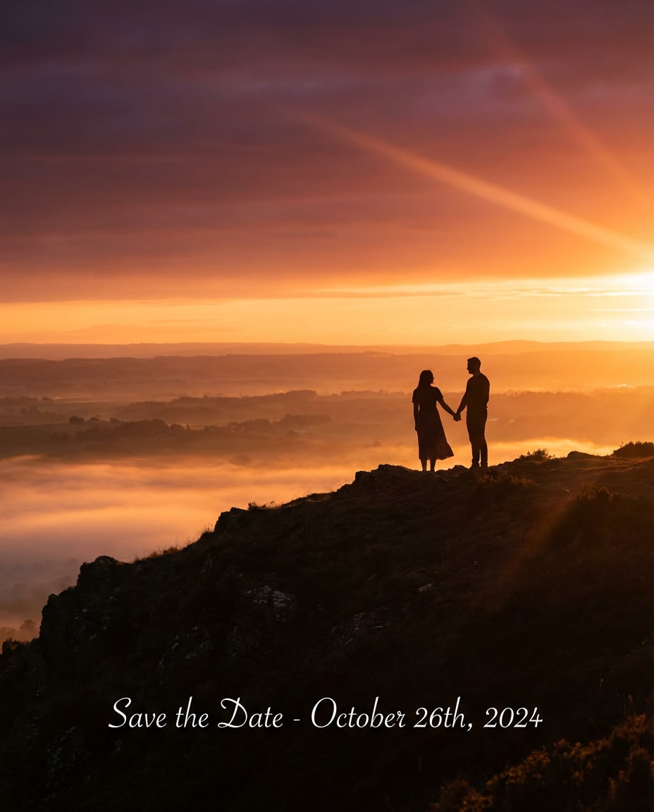 Cinematic Sunset Silhouette AI portrait — Gemini AI Save The Date Prompt