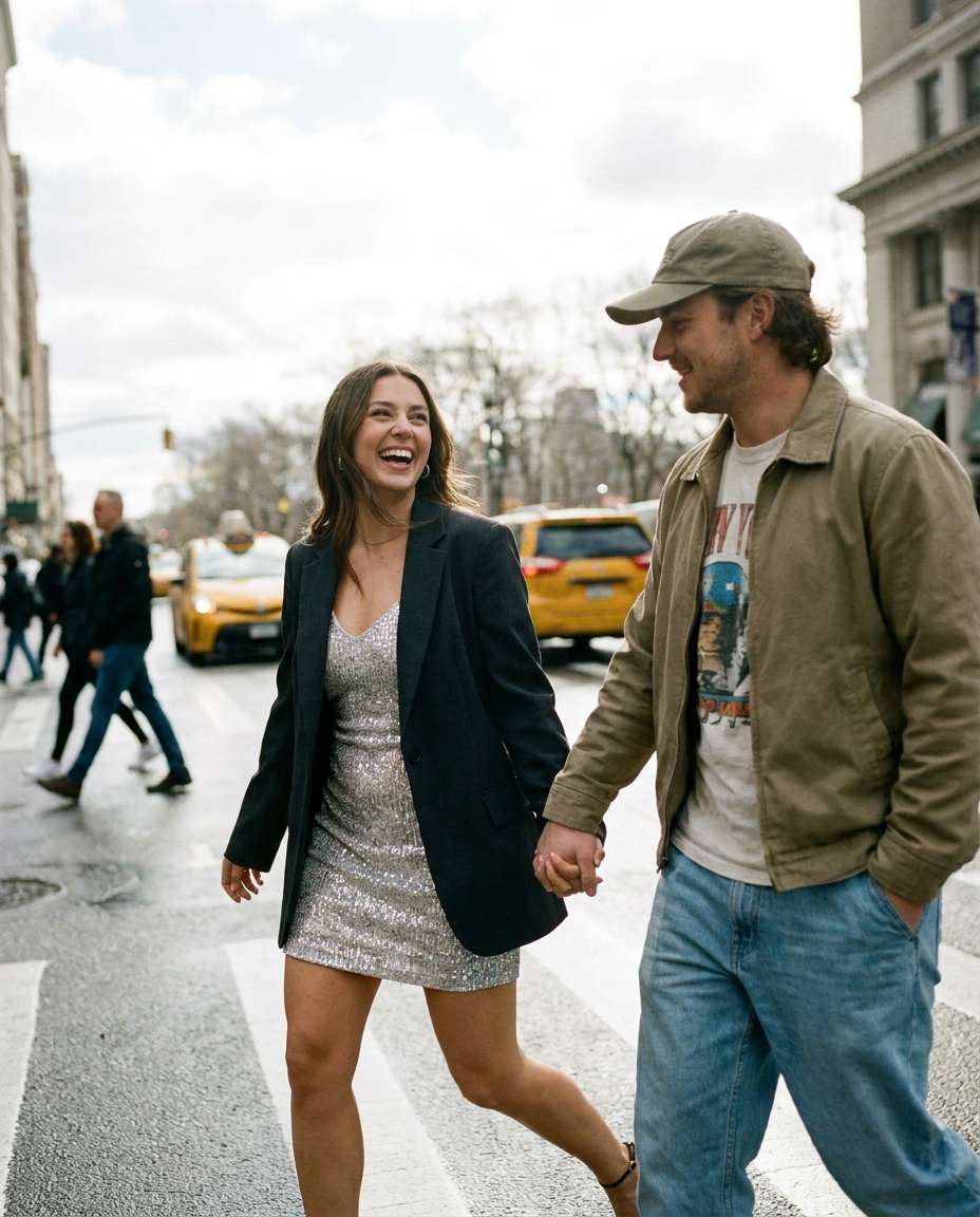 City Crosswalk Moment AI portrait — Gemini AI Hot Dress Couple Prompt