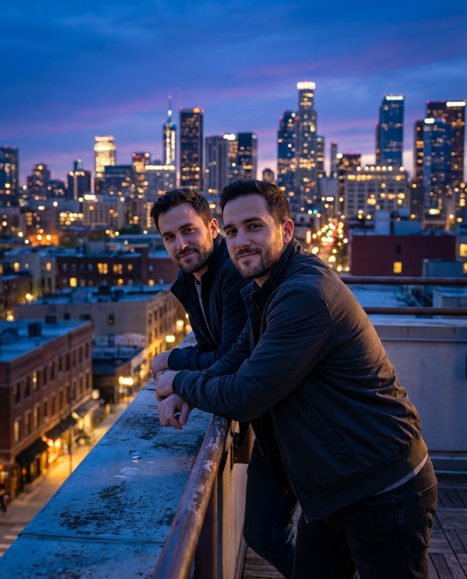 City Rooftop AI portrait — Gemini Brother Prompts