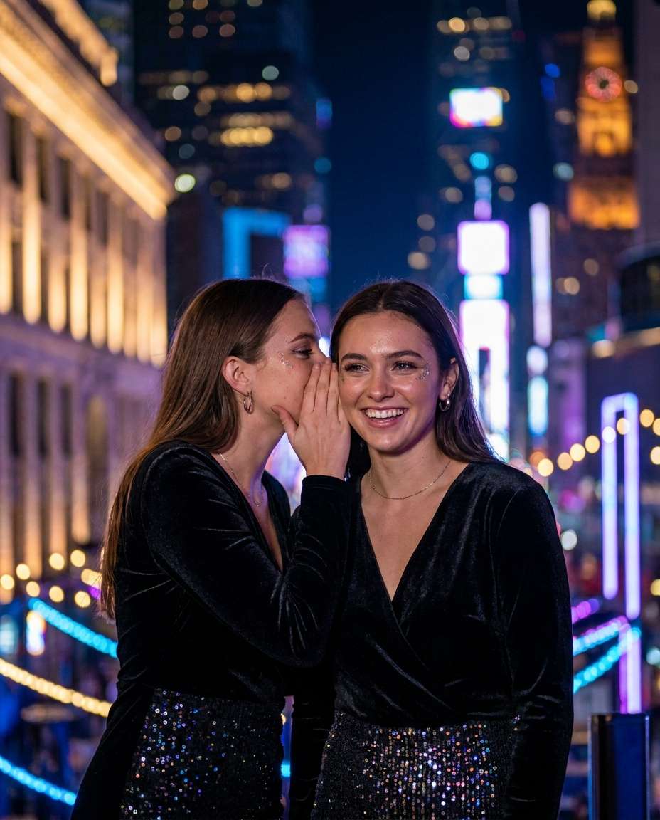 City Rooftop Night AI portrait — Gemini Prompt for Sisters