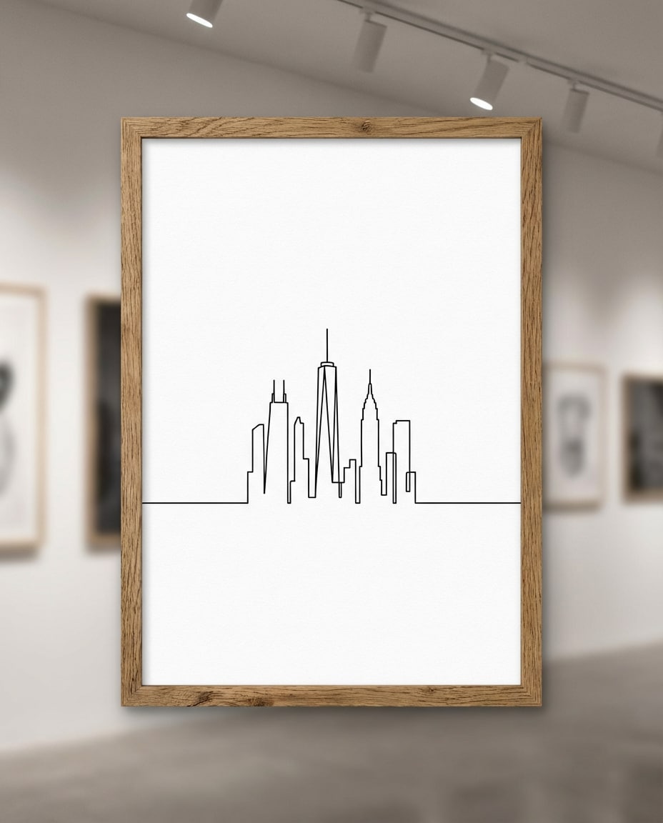City Skyline One Line AI portrait example — AI Minimalist Line Art Prompt