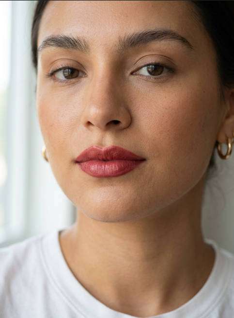 Clean Satin AI portrait example — Gemini Lipstick Prompt