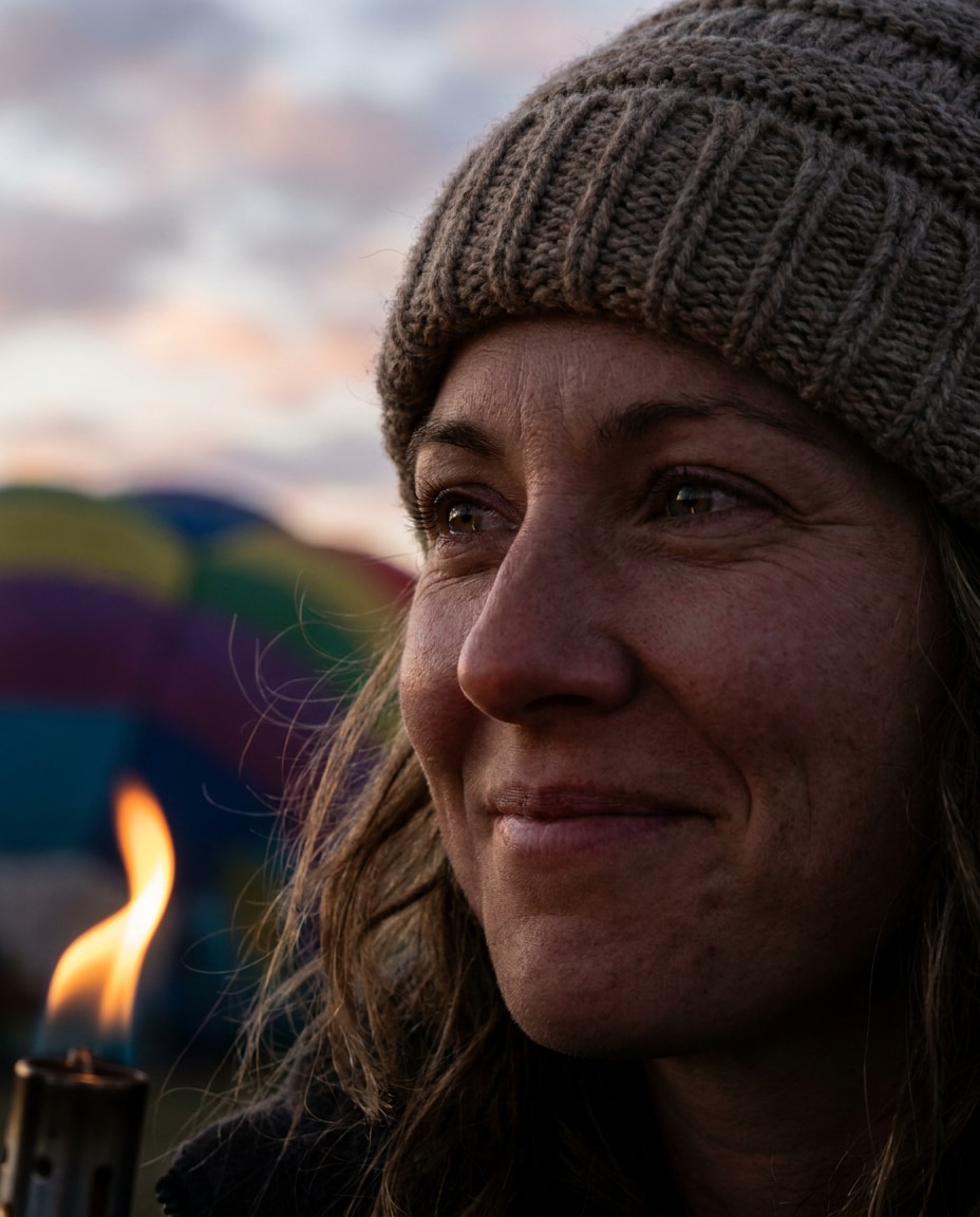 Close-Up Burner Glow AI portrait example — AI Hot Air Balloon Prompts for Gemini & ChatGPT