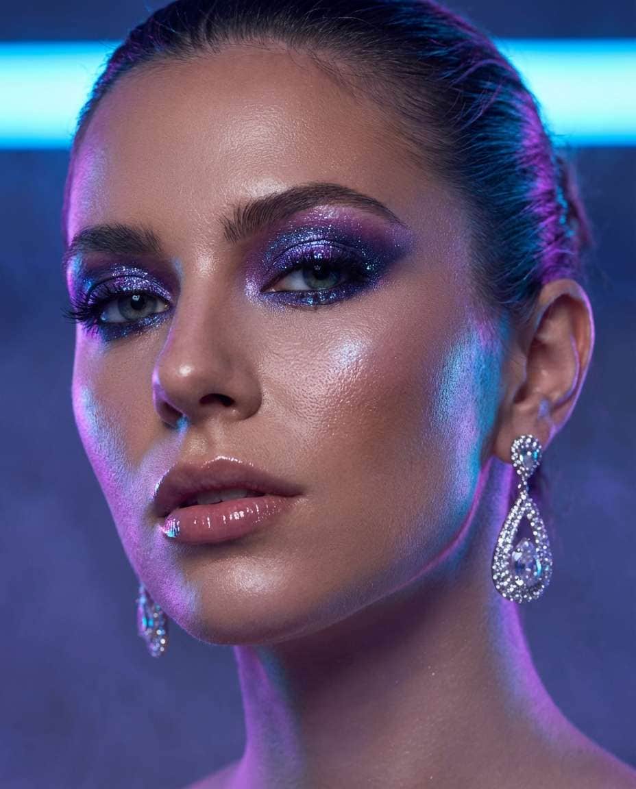 Club Spotlight Close-Up AI portrait example — AI Neon Light Effect Photo Prompt