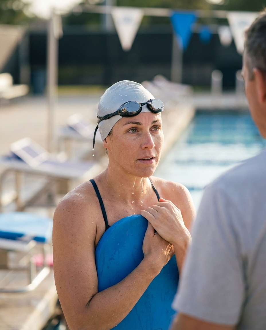Coach's Whistle Moment AI portrait example — Gemini AI Swimmer Photo Prompts