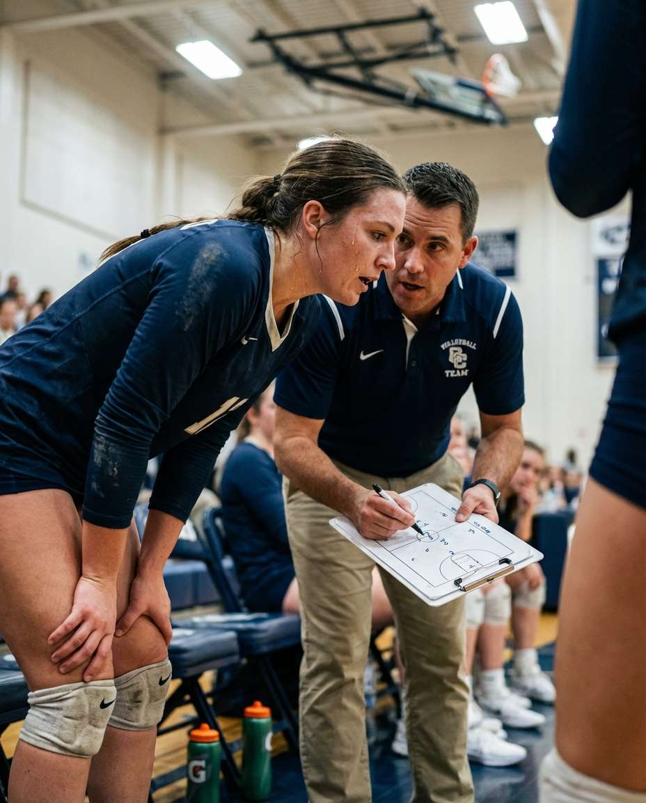 Coach Side Conversation AI portrait example — Gemini AI Volleyball Player Photo Prompts