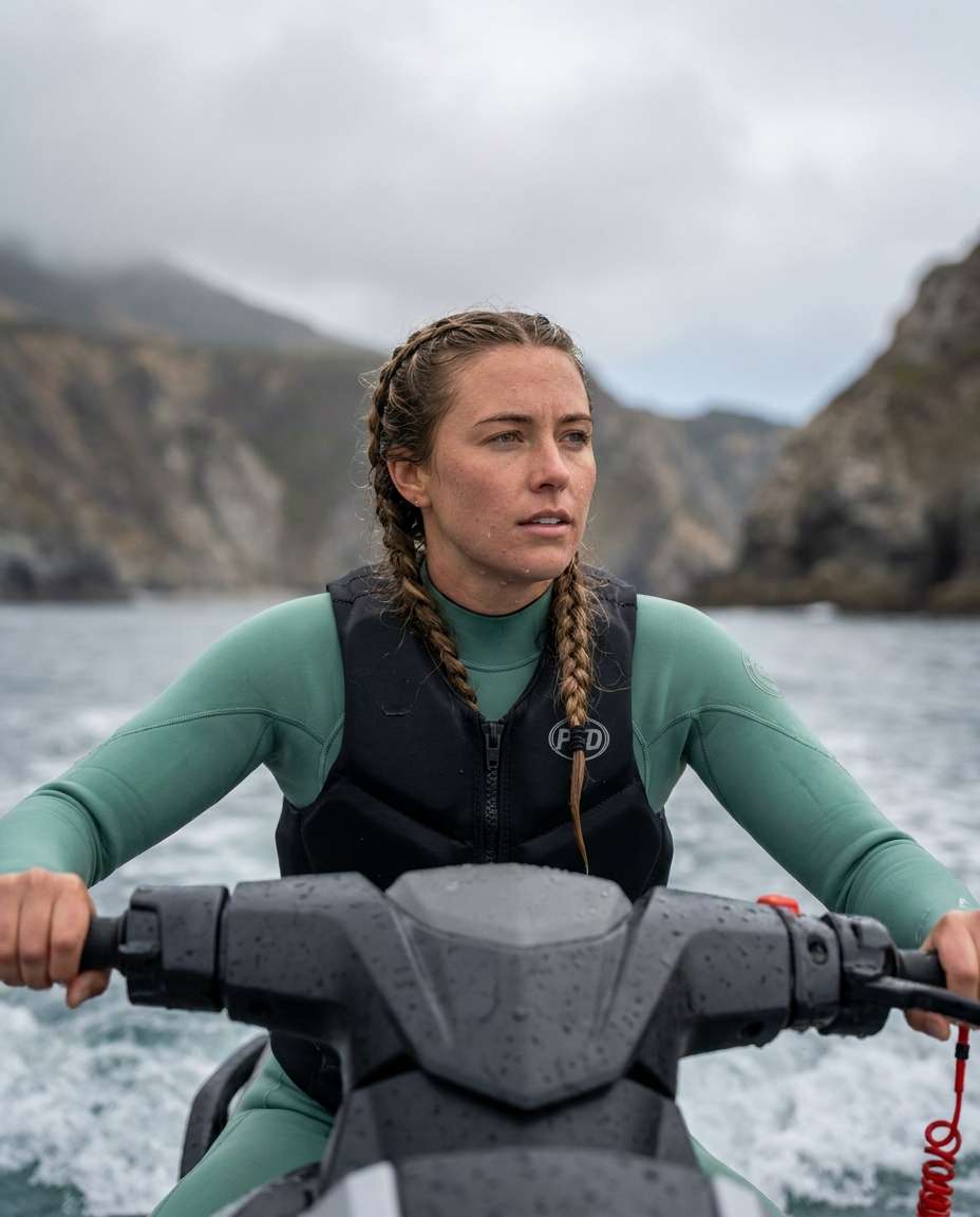 Coastal Cliff Backdrop AI portrait example — Gemini AI Jet Ski Photo Prompts for Cinematic, Realistic Action Shots