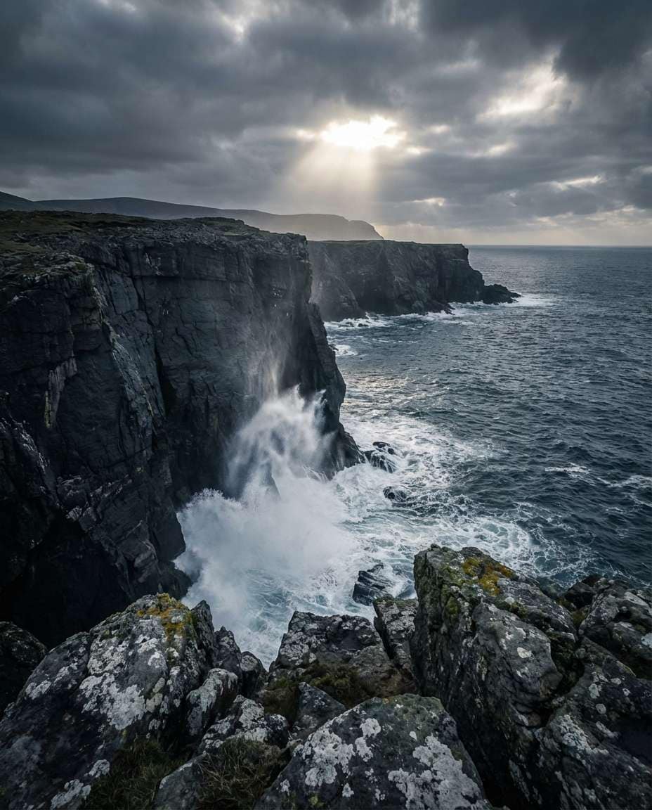 Coastal Cliff Drama AI portrait example — Gemini AI Landscape Photo Prompt