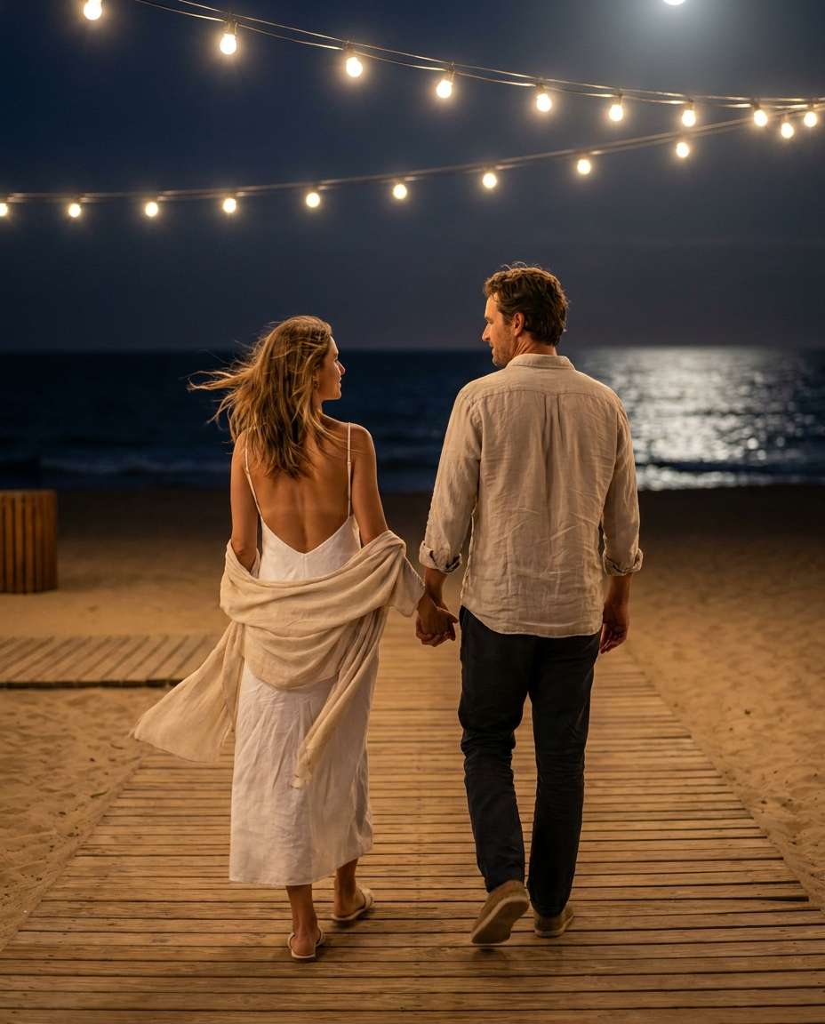 Coastal Night Walk AI portrait — Gemini AI Hot Dress Couple Prompt