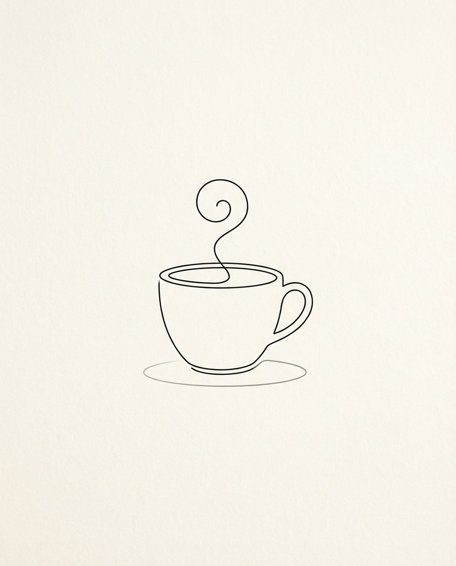 Coffee Cup Steam Lines AI portrait example — AI Minimalist Line Art Prompt